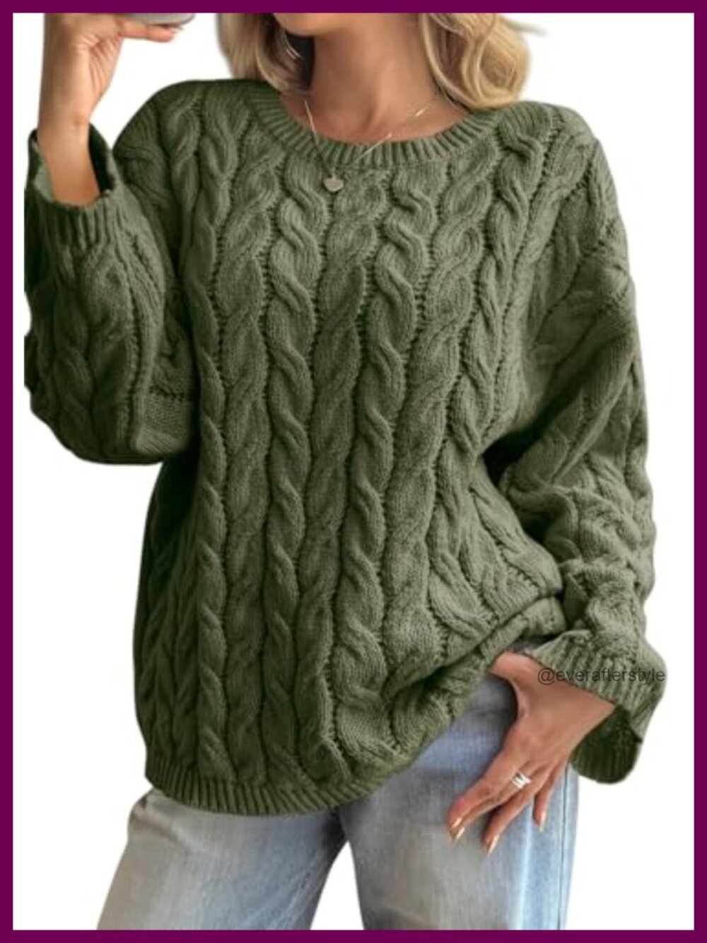 Oversized Cable Knit Sweater Long Sleeve Chunky Pullover Crewneck